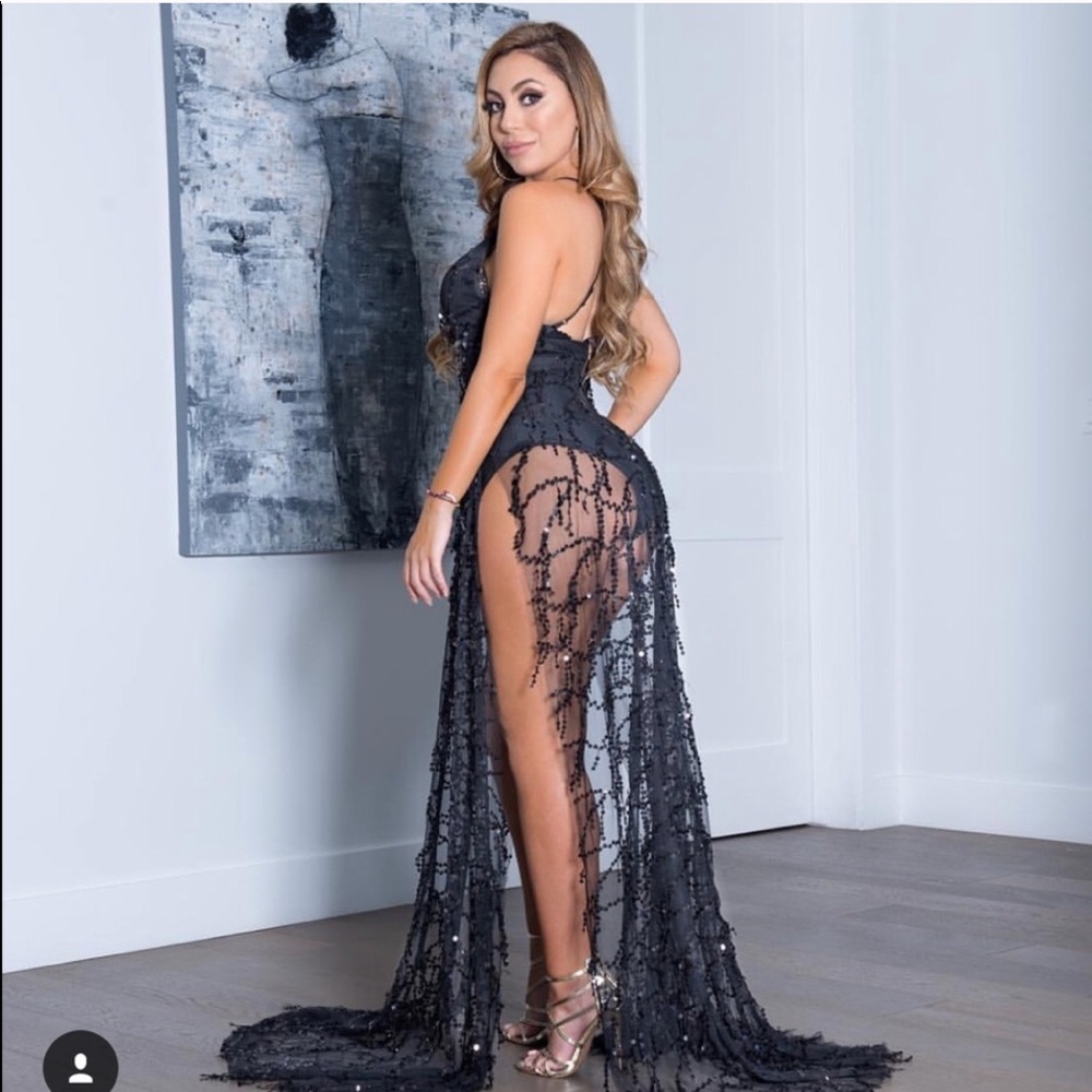Black long glitter dress w/ bodysuit - Picture 2 of 2